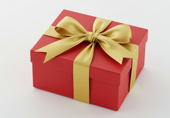 Obraz premium Red Gift Box with Gold Bow - A red gift box adorned with a gold ribbon and bow, isolated on a white background. Perfect for holidays, celebrations, and gifting occasions