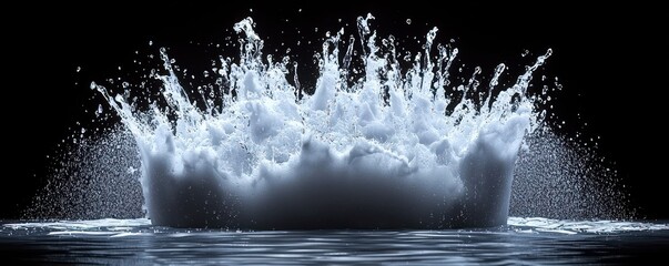 Dramatic splash of liquid against dark backdrop, creating a crown-like effect.  Water droplets are suspended in mid-air