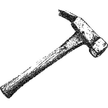 Vintage hammer illustration in halftone stipple texture. Grunge punk aesthetic with rough, old photocopy effect. Perfect for collage art, industrial designs, and punk-inspired posters. Vector illustra