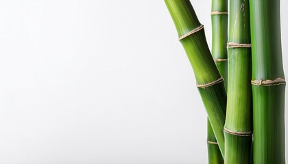 Obraz premium two green bamboo stalks on white background copy space