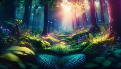 Forest with Lush Green Undergrowth - Peaceful Woodland Landscape