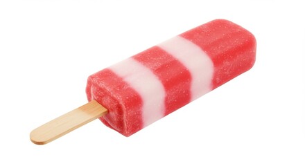 Strawberry Popsicle Isolated on White - A refreshing strawberry popsicle with white stripes, symbolizing summer, sweetness, coolness, treat, and joy. Perfect for hot weather