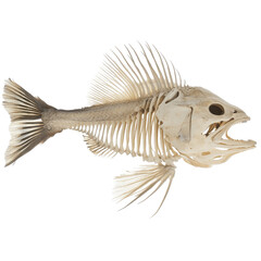 Detailed Skeleton of a Fish Specimen Displayed in Natural Setting on transparent background