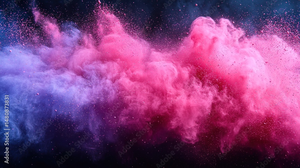 Poster abstract image of vibrant pink and blue powder explosion against a dark background, creating a dynam