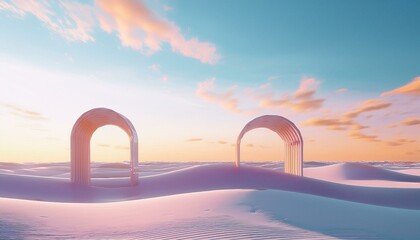 3d geometric shapes render Surreal landscape background abstract fantastic wallpaper