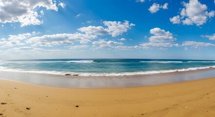 Fototapeta premium Horizontal sandy beach with ocean waves and summer sunlight. 