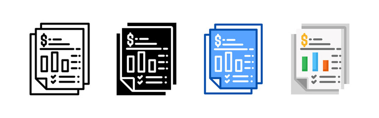 Financial report icon set bundle. Multi style icon collection perfect for websites, apps, and presentations. Simple vector icon collection
