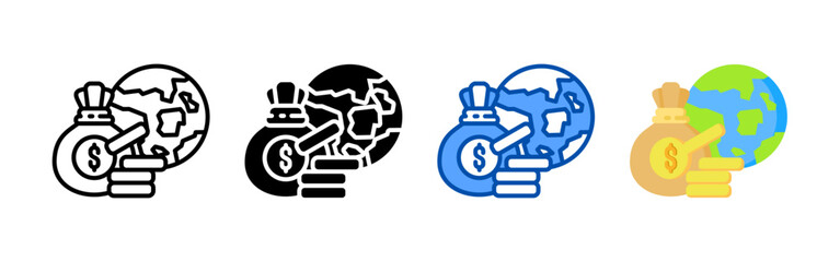 Global economy icon set bundle. Multi style icon collection perfect for websites, apps, and presentations. Simple vector icon collection