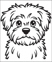 Adorable Maltese Dog Puppy Head Coloring Page Illustration