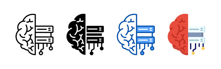 Brain server icon set bundle. Multi style icon collection perfect for websites, apps, and presentations. Simple vector icon collection