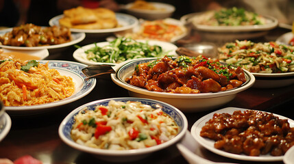 Fototapeta premium Ordering a variety of dishes at an American restaurant (3)