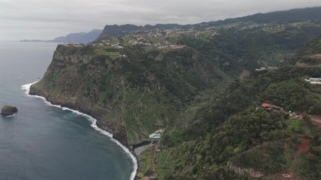 The Mountain View at ponta do sol in Madeira with a fly over across green canyon and terrace gardens