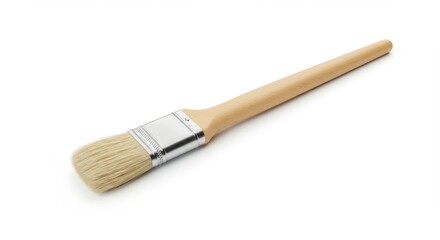 Fototapeta premium Wooden Handle Paint Brush - High-quality of a new wooden-handled paintbrush isolated on a white background. Perfect for DIY, painting, and home improvement projects