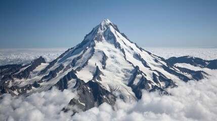 A snow capped mountain peak.
