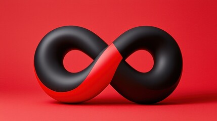 A 3D rendering of a black and red infinity symbol.