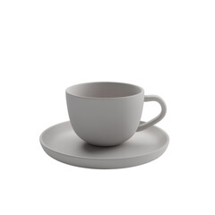 Minimalist Grey Coffee Cup and Saucer on White Background for Modern Table Settings on transparent background