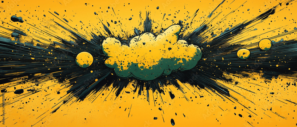 Poster vibrant explosion of colors with a focus on dramatic splashes and cloud shapes in an abstract compos