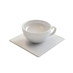 Elegant White Ceramic Cup on a Square Plate, Perfect for Coffee or Tea, Minimalist Design, Modern Kitchen Setting on transparent background