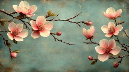 Delicate Pink Flower Blossoms on Branches Against a Soft Background