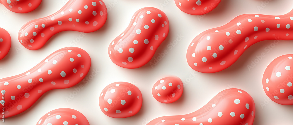 Poster vibrant coral shapes with white dots create a playful and dynamic surface pattern in a modern settin