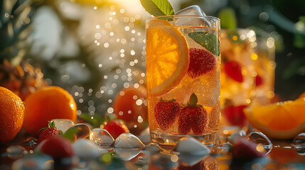 Colorful refreshing summer fruit drinks, perfect for advertising and commercial use, vibrant, fresh, healthy beverages