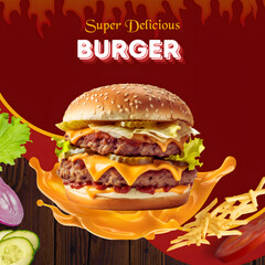 hamburger on a red background