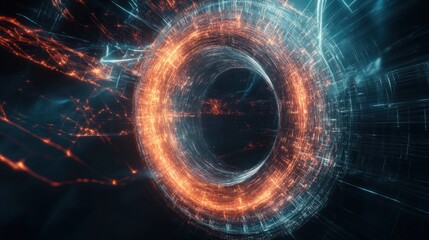 Obraz premium Abstract glowing circular tunnel dynamic futuristic technology background