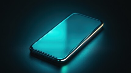 Sleek cyan smartphone with glowing edge dark background