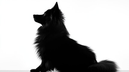 Fluffy dog silhouette black and white pet portrait clean minimalist design