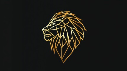 Geometric gold lion head profile on black background