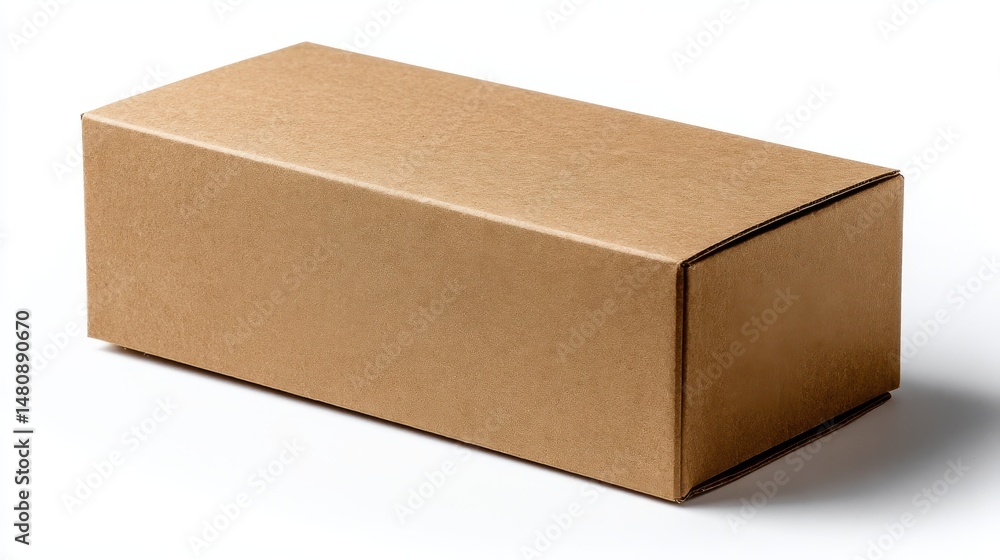 Poster a stunning image of stunning image of closed cardboard box long and brown is isolated on a white bac