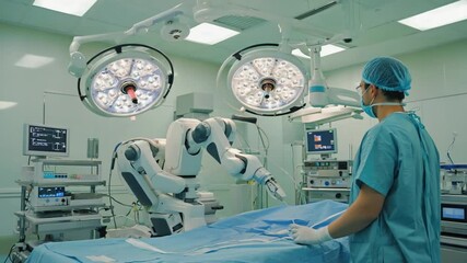 Highly trained surgeons engage with advanced robotic systems in an operating room - Powered by Adobe