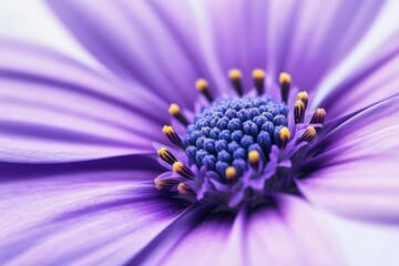 A close up of a purple osteospermum flower shows the details of its petals and center