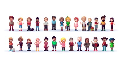 Professional Collection of Pixel Art People Cartoon Vector Illustrations