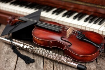 Fototapeta premium Graduation banner with cap and diploma, editable template, graduation background, class of 2025 design for poster, flyer, invitation, or announcement 