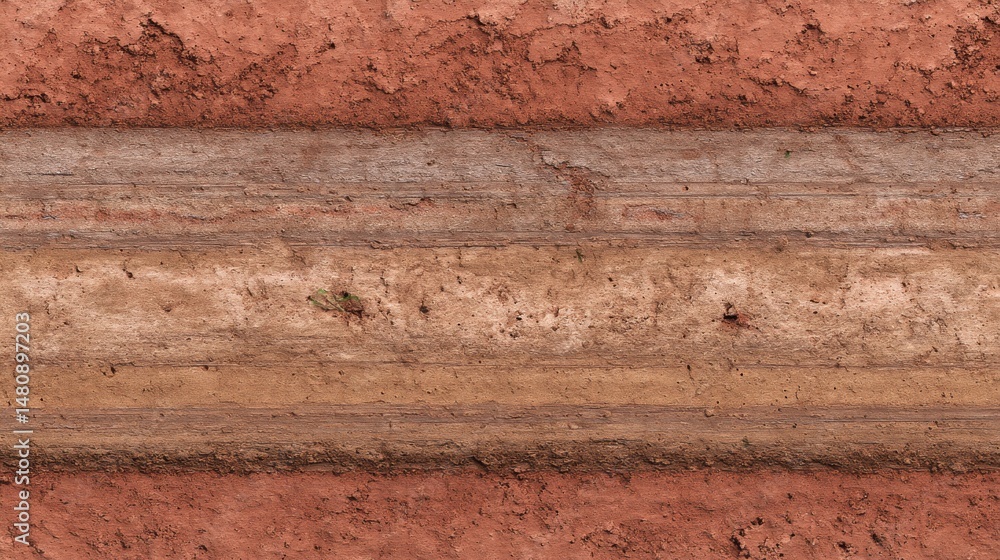 Poster a stunning image of seamless rammed earth clay texture tile top view natural red brown layers wall g