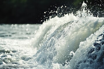 Dynamic Splash of Abundant Water Erupting from a Full Dam: Close-Up of Gushing Motion