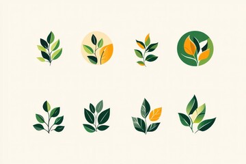 Fototapeta premium Eco-Friendly Leaf Renewal Emblems. Nature-Inspired Designs for Wellness and Sustainability