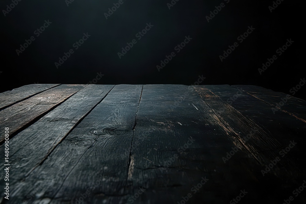 Poster elegant black table on a dark surface: a minimalistic room setting