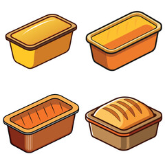 set of different loaf pan with loaf boxes isolated