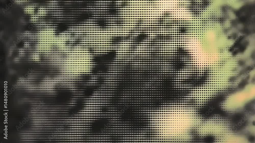 Poster abstract halftone pattern with stains on grainy background forms an organic monochrome design.
