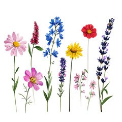 Obraz premium Floral assortment of garden flowers isolated on transparent background