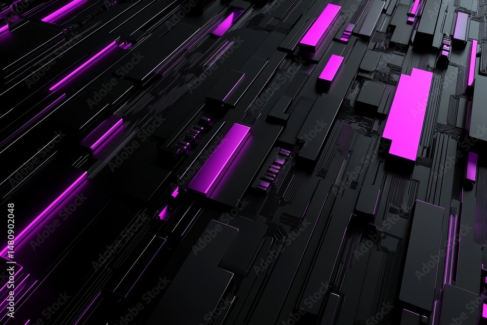 Poster the image depicts a realistic 3d model of a robot or purple cyber armor, focusing on the equipment u