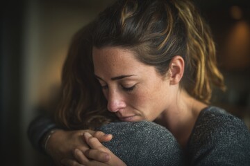 A tender moment of support: a woman embraces another, offering comfort and solace during a difficult time, expressing empathy and genuine connection.