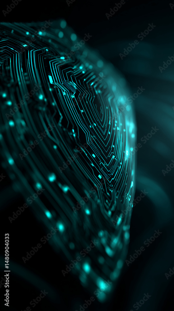 Poster abstract teal circuit board texture, glowing lines and nodes create a digital, technological, futuri