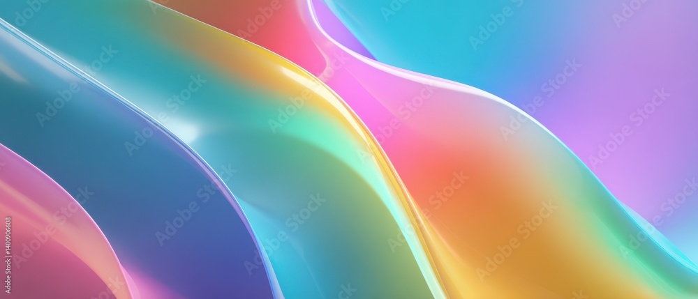 Poster abstract iridescent background with flowing colorful waves, showcasing smooth gradients and vibrant 