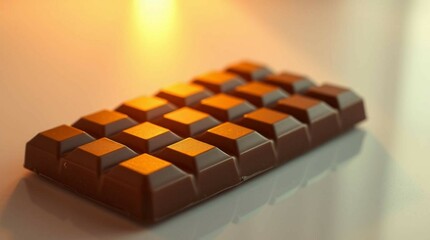 Whole chocolate bar on a clean surface, rich dark brown color, smooth glossy texture, soft lighting, highly detailed, stock photo style
