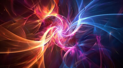 Fototapeta premium Abstract fractal art featuring swirling lines of blue orange and pink colors on a dark background