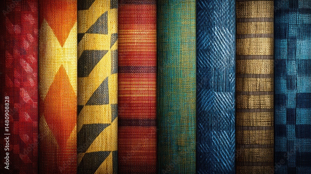 Aufkleber ethnic patterns showcase vibrant colors and textures in woven fabrics from diverse cultures