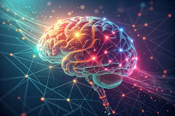 Fototapeta premium Artistic rendering of the human brain with neural connections and futuristic digital technology